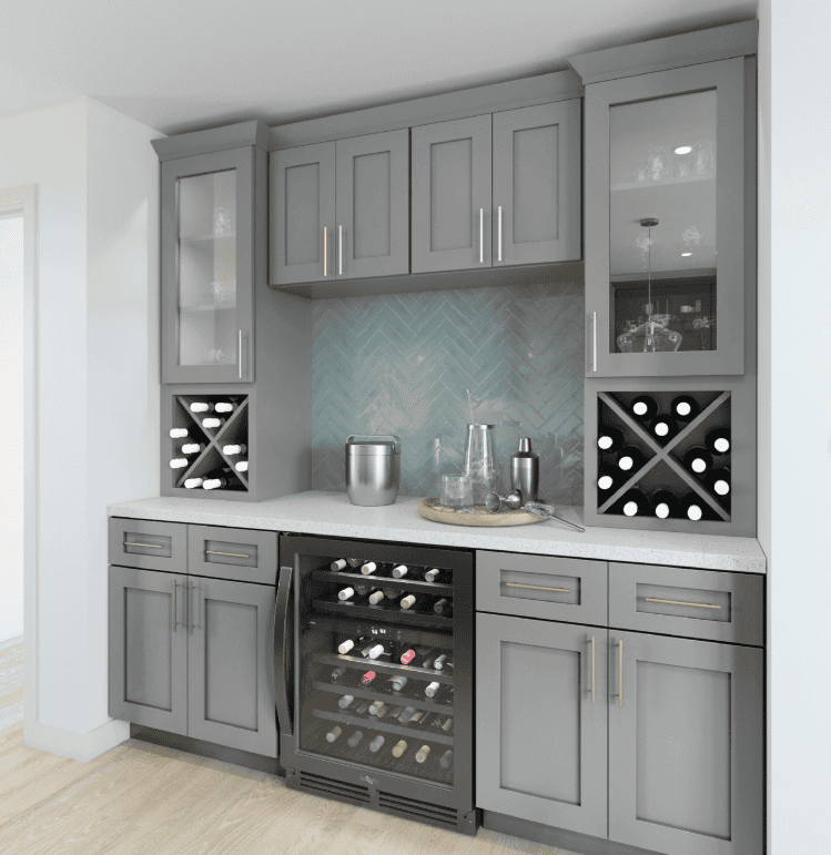 Contemporary Built-In Wine Bar with Cool Colors