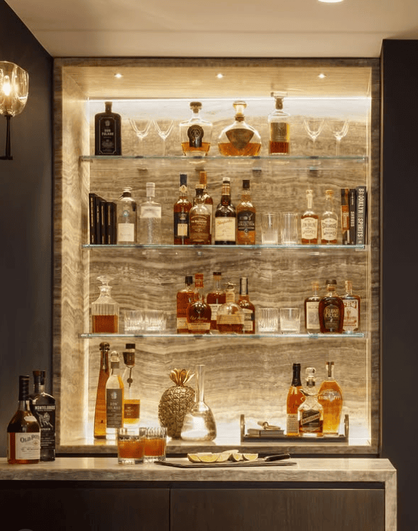 Upscale Backlit Home Bar