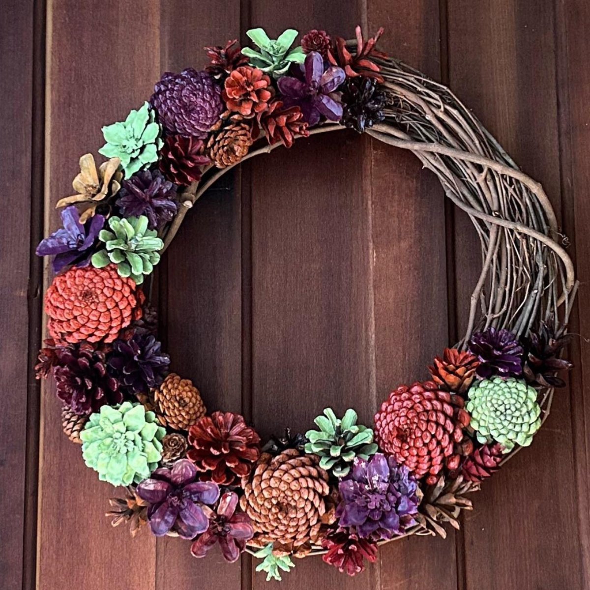 Painted pinecone wreath design for seasonal decor