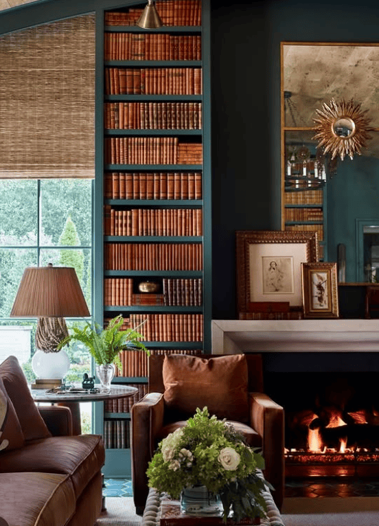 Custom Bookshelves Beside the Fireplace