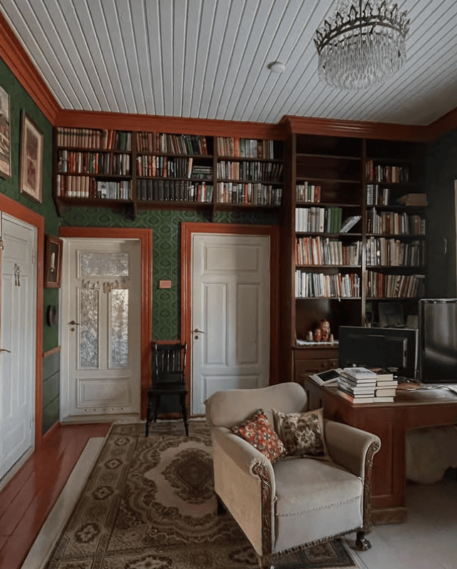 Nostalgic Home Library with a Comfortable Reading Nook