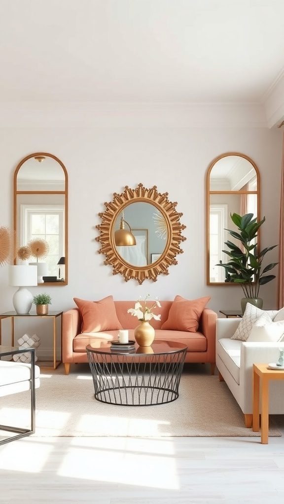 Cozy living room with mirrors enhancing light and space