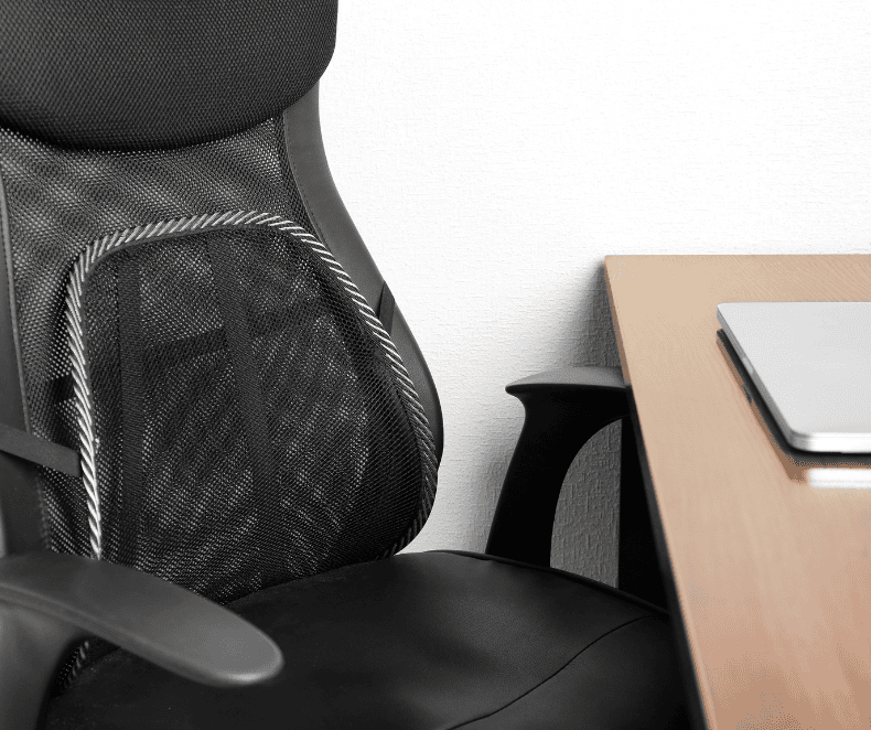 Mesh office chair with black frame, armrest, and wheeled base