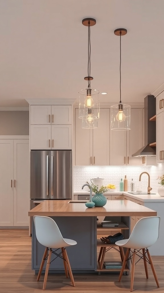 Modern kitchen with sophisticated pendant lighting and chic decor