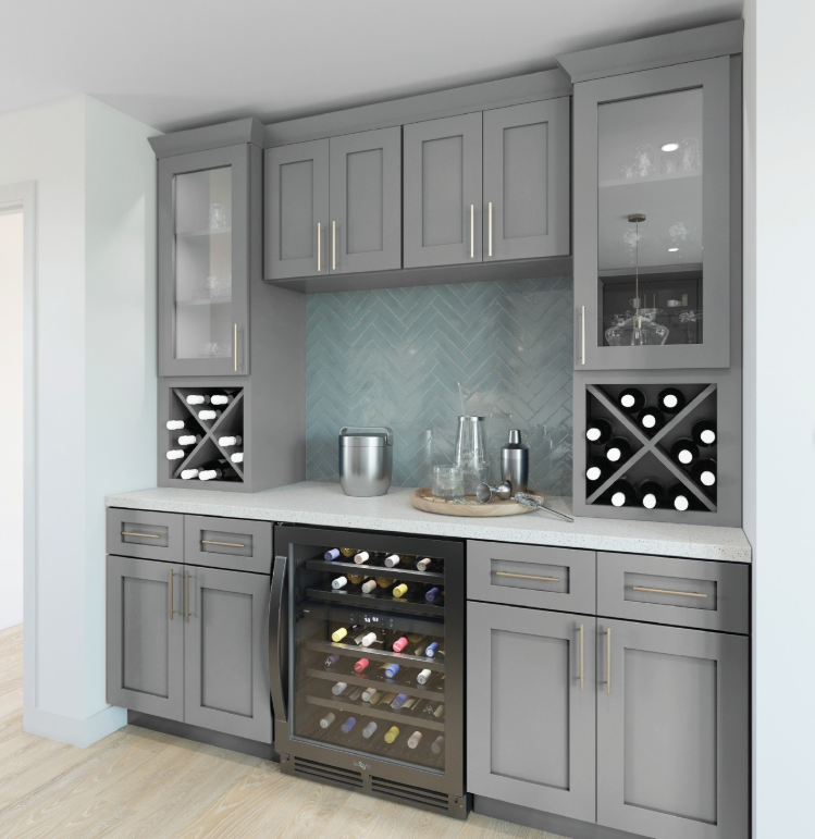 Contemporary Built-In Wine Bar with Cool Colors