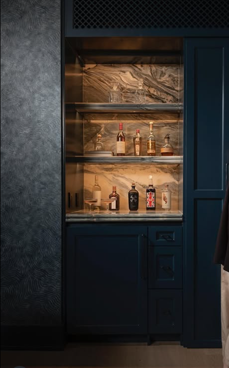 Contemporary Marble-Backed Home Bar