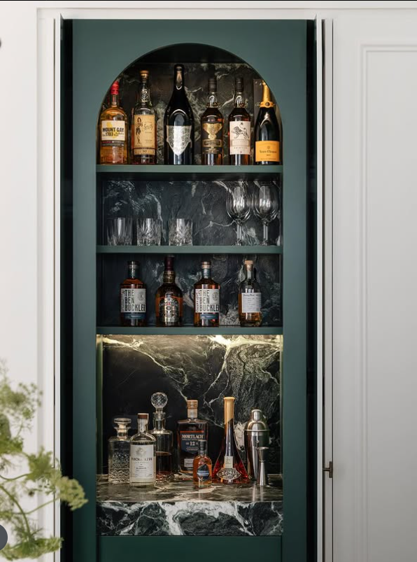 Sophisticated Arched Mini Bar with Marble Accents