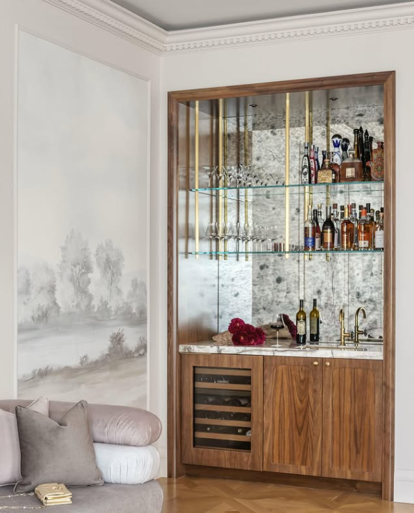 Chic Marble and Wood Mini Bar Design