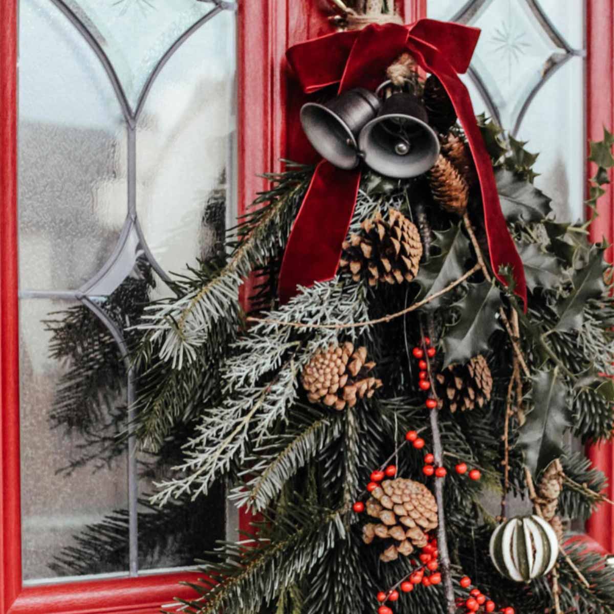 Wreath adorned with bells for festive decor