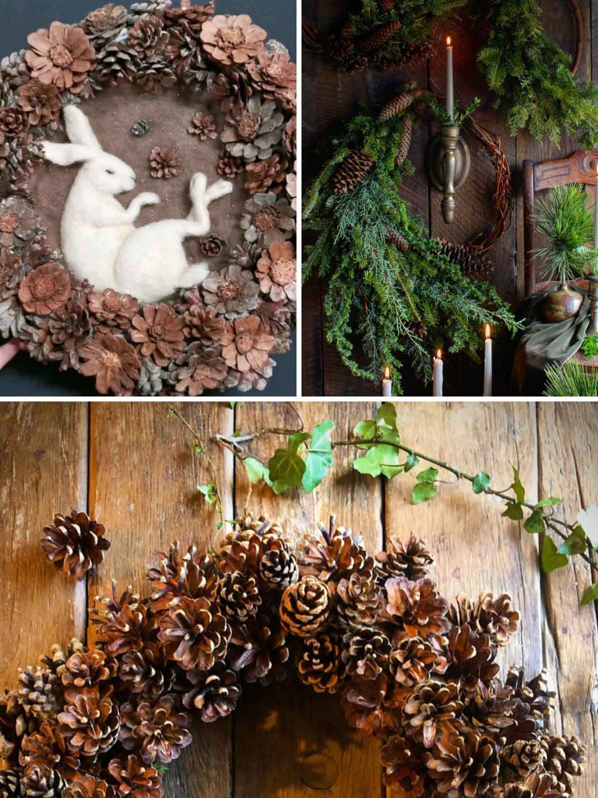 Three captivating pinecone creations and ideas for natural wreath décor