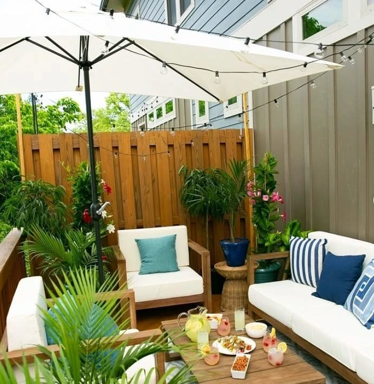 Bright Tropical Patio Retreat with Wooden Touches