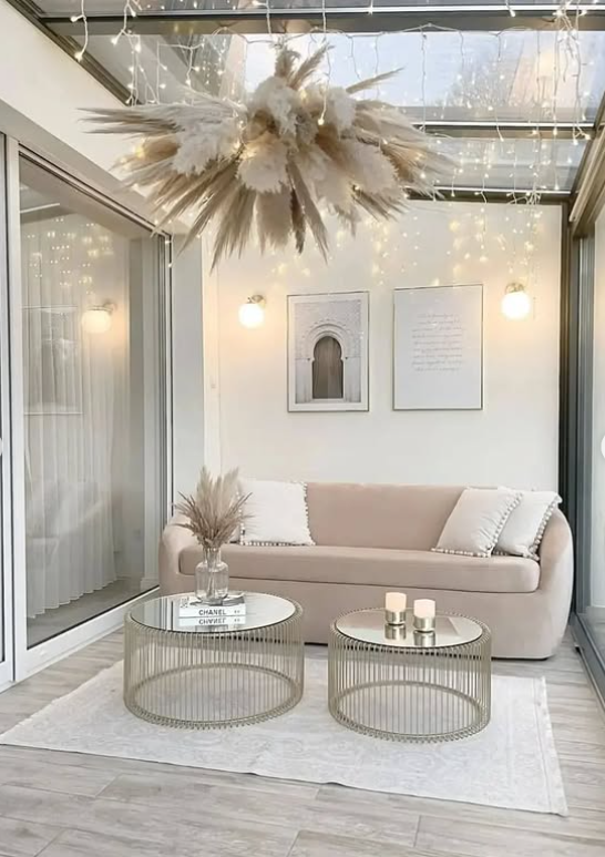Elegant Neutral Living Nook with Soft Lighting