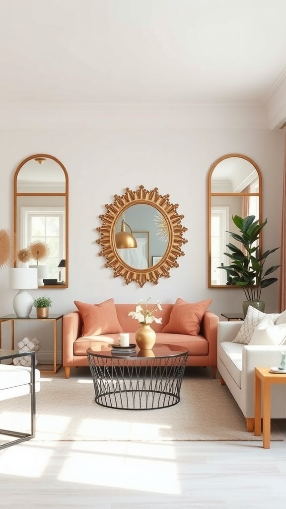 Cozy living room with mirrors enhancing light and space