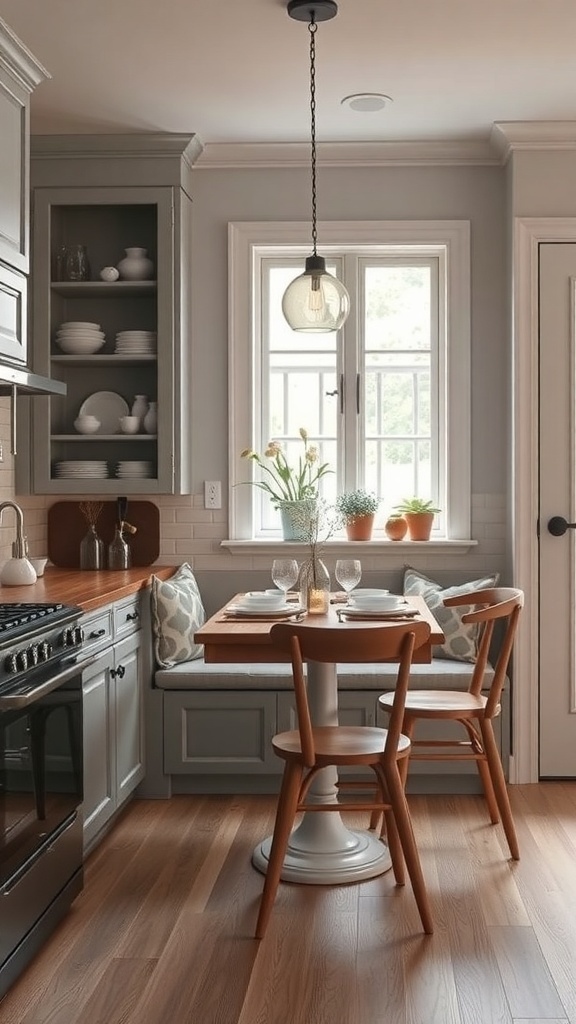 Charming breakfast nook featuring a round table and inviting seating near a window.