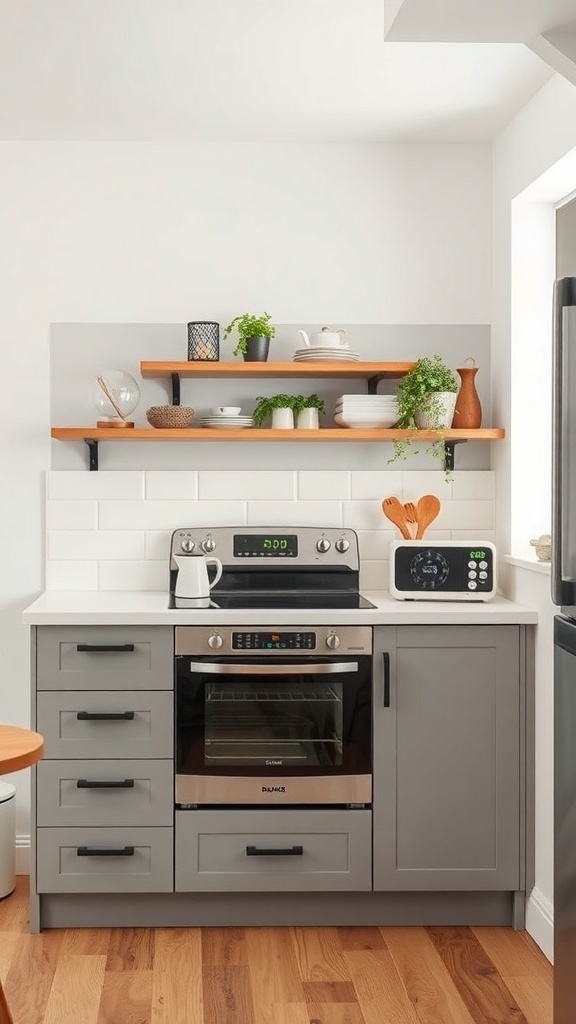 Contemporary kitchen with gray cabinetry and state-of-the-art appliances.
