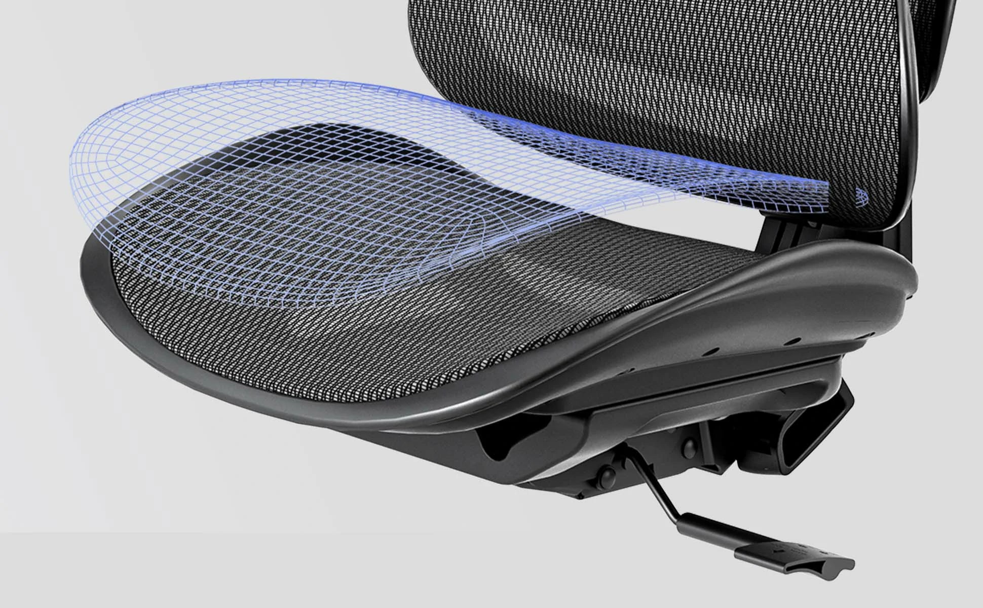 Office chair with a curved mesh seat and supportive frame